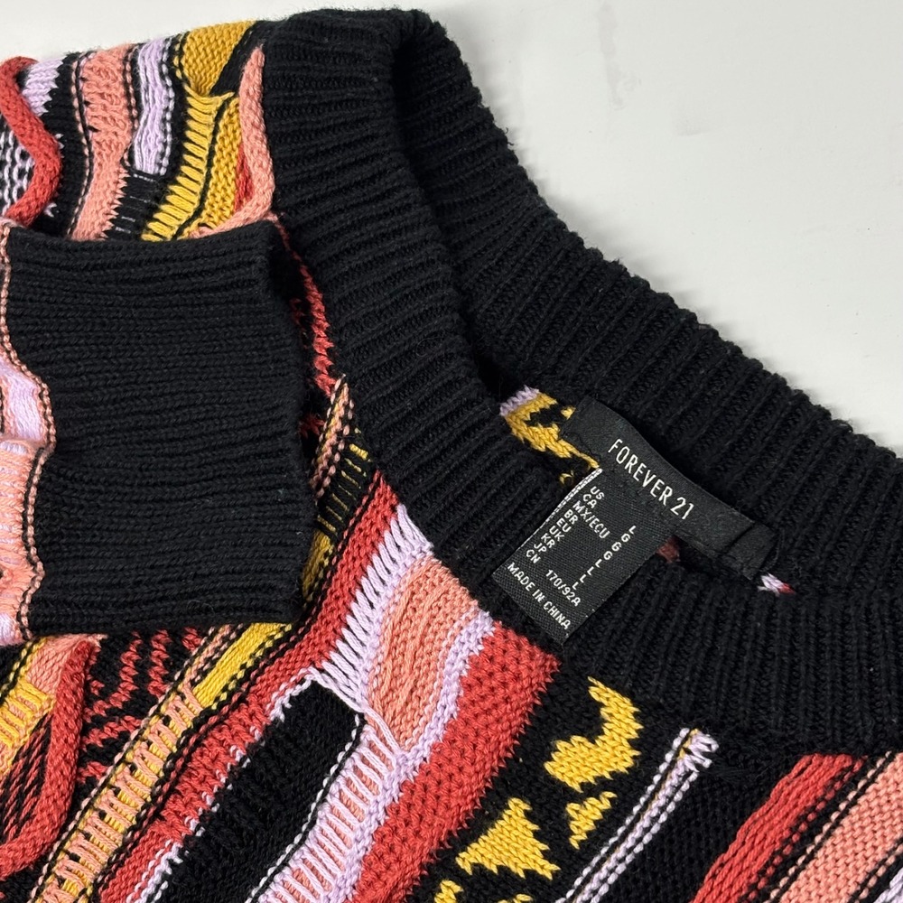 Forever 21 Cropped Coogi Style Sweater Womens L Multicolor Textured Knit